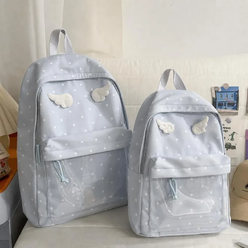 sac à dos à pois 2 tailles, grande capacité, avec poche transparente, pour l'école, motif à pois, sac à dos à poche transparente