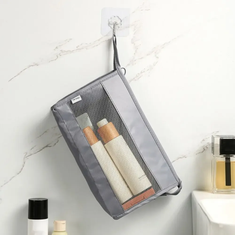 sac cosmétique portable à fermeture éclair, grande capacité, pochette en maille multifonctionnelle pour maquillage, camping