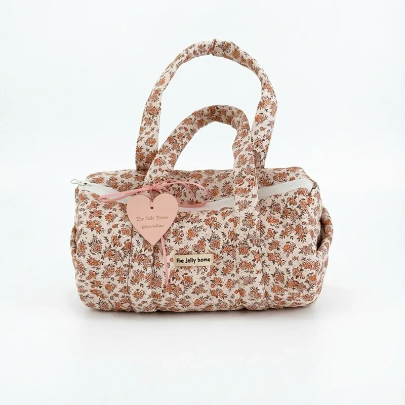 sac à main cylindrique à imprimé floral, trousse de toilette de voyage portable, pochette de rangement à grande capacité, trousse de toilette cosmétique pour femme en plein air