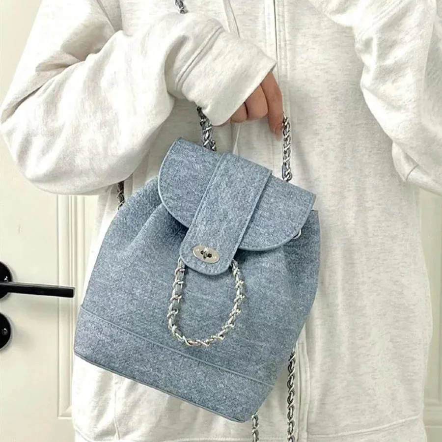 sacs à dos à rabat en tissu denim pour femmes, sacs à dos de voyage de capacité, sacs à main de proximité wstring, sacs à main initiés, unisexe, mode, e27