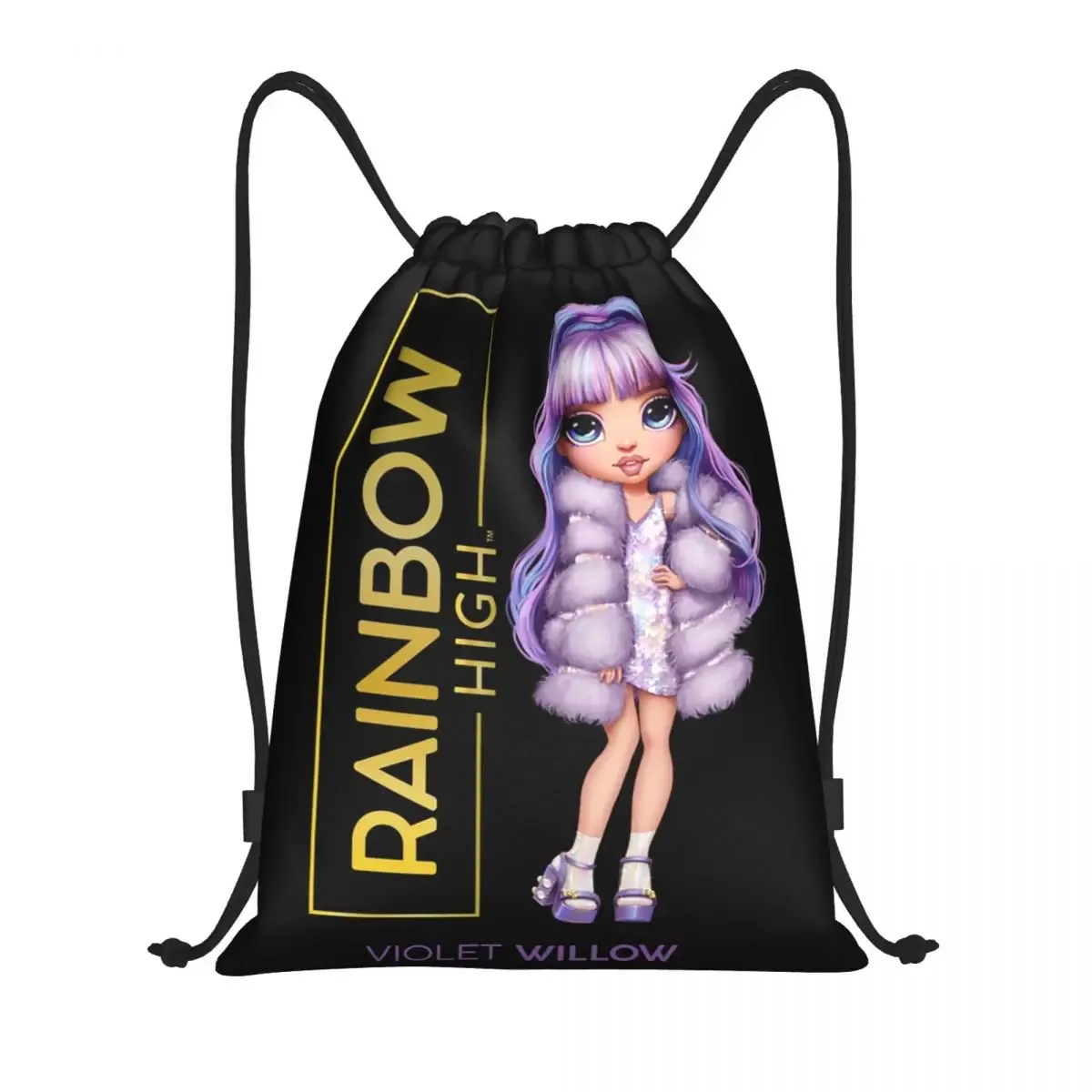 sac à dos personnalisé arc-en-ciel avec cordon de serrage pour pause d'hiver, sac de sport pour femmes et hommes, sac d'entraînement de dessin animé tv