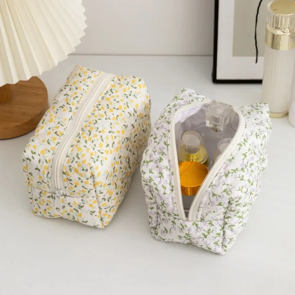 nouvelle trousse de maquillage en coton matelassé à fleurs, grande capacité, légère, organiseur de cosmétiques multifonctionnel, trousse de toilette pour femmes