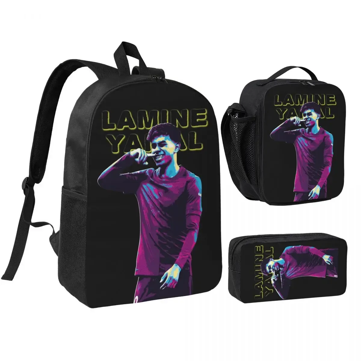 3pecs/ensemble lamine y-yamal football sac à dos pour étudiant haute capacité sac à bandoulière sac à déjeuner trousse à crayons