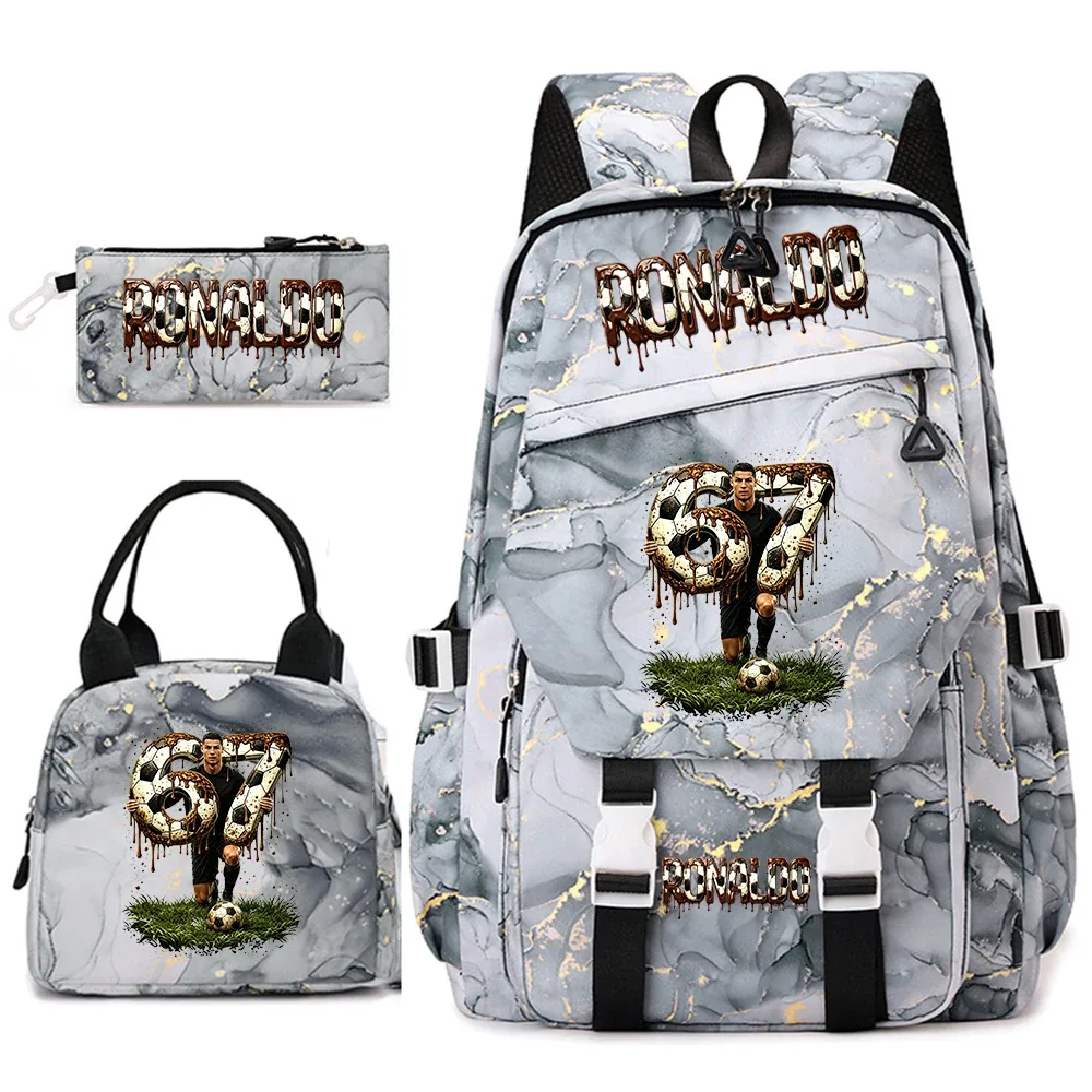 ensemble de sacs à dos pour étudiants avec imprimé cr7 ronaldo 67, avec sac à lunch et trousse à crayons, sac à dos de voyage pour adolescentes