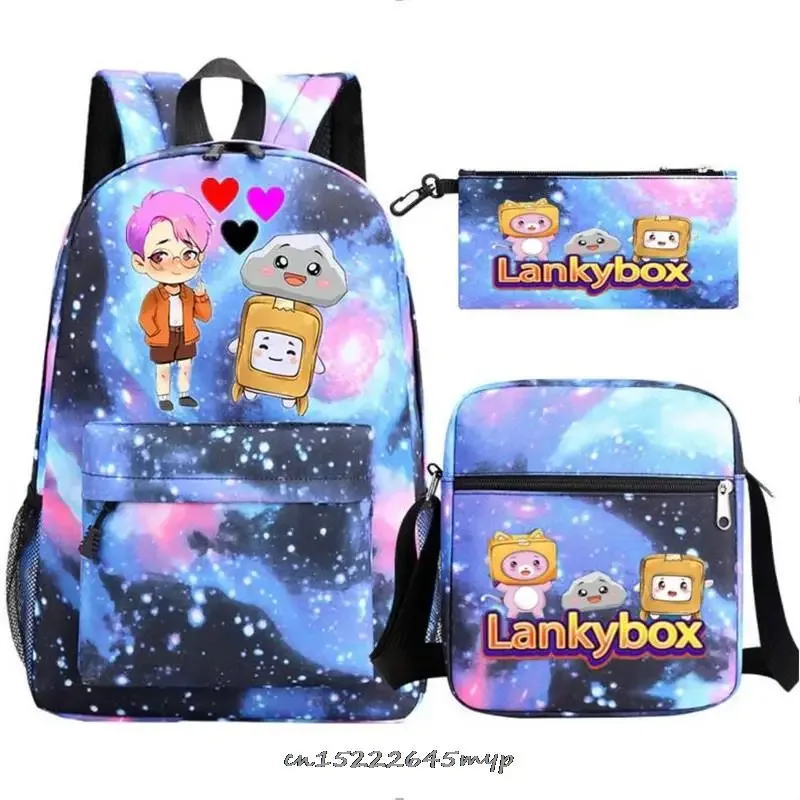 ensemble de sac à dos anime lankybox pour enfants, sacs d'école pour garçons et filles, sac à dos de voyage pour hommes et femmes, sac à dos pour adolescents, cadeau mochila, 3 pièces