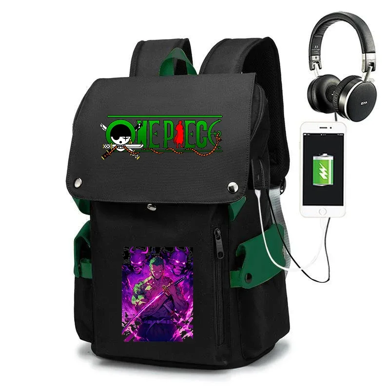 sac à dos d'école imprimé one piece zoro, sac à dos décontracté de grande capacité, sac de voyage pour enfants et adolescents