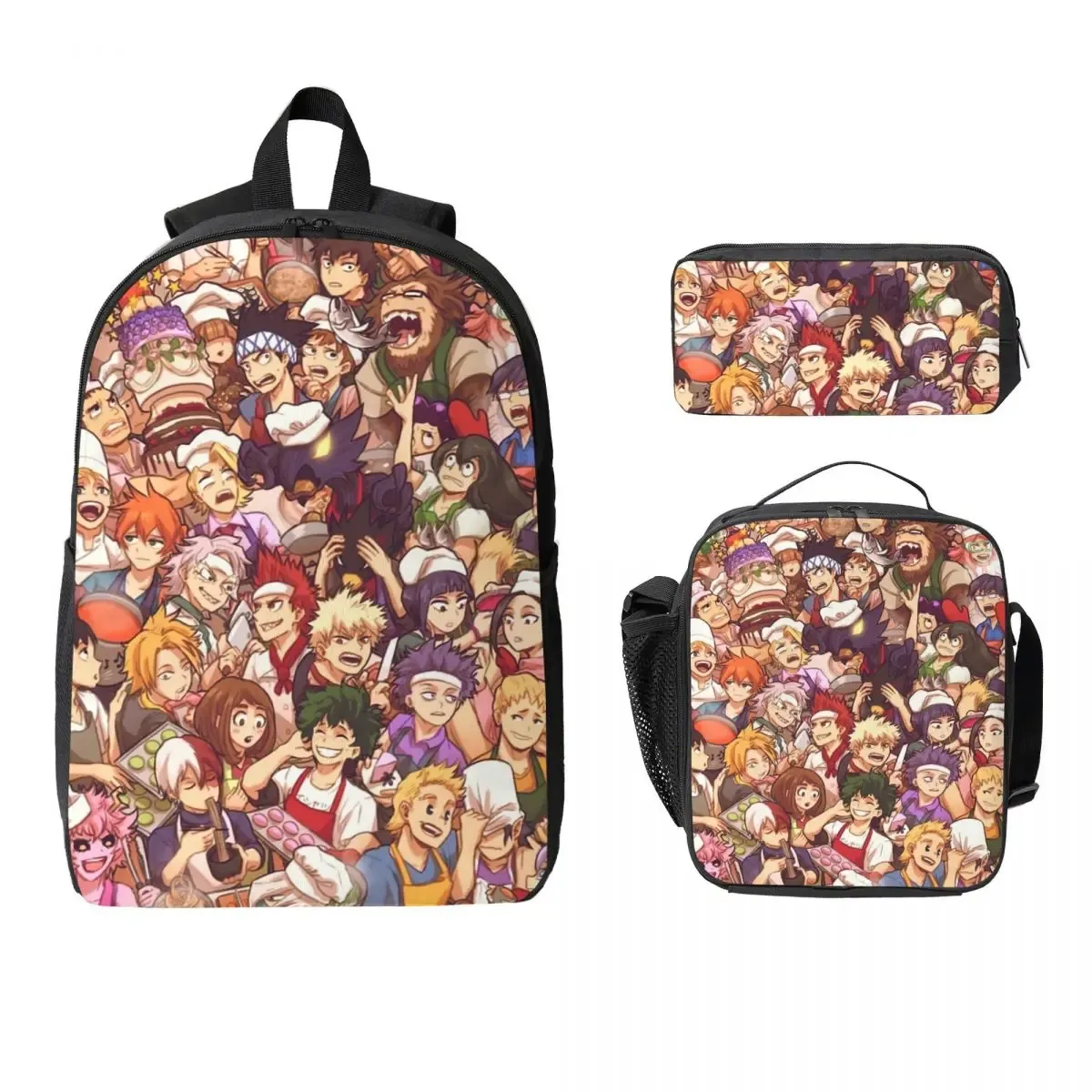 my hero academia – sac à dos pour étudiants, garçons et filles, cartable d'école, sacs à bandoulière pour ordinateur, sac à déjeuner isolé 3ps, trousse à crayons
