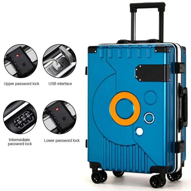 valise à cadre en aluminium, serrure à combinaison super silencieuse, bagages roulants, mode, nouveau boîtier de chariot 20/22/24/28 pouces