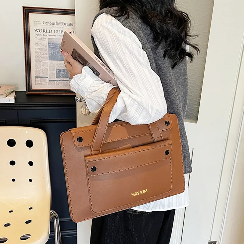 sac à main de luxe personnalisé pour le bureau, sac de transport pour femme en cuir pu, grande capacité, sac pour ordinateur portable de 14 pouces