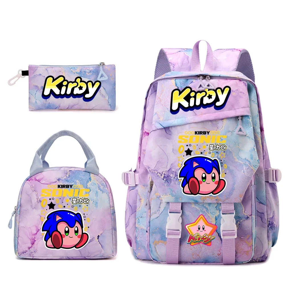 ensemble de sacs à dos pour étudiantes avec imprimé kirby, sac à déjeuner et trousse à crayons, sac à dos scolaire léger
