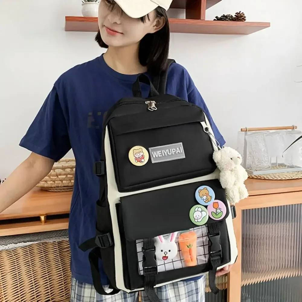 Sacs décontractés en Nylon de grande capacité, sac à dos à bandoulière avec Badge de trajet Simple, un ensemble de quatre cartables, sac d'école de Style coréen pour enfants