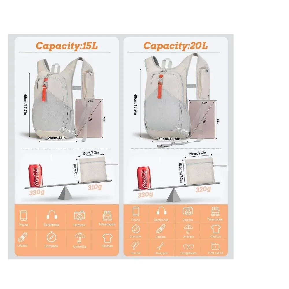 sac à dos de randonnée de haute qualité 15l, léger, pliable, petit sac à dos, plusieurs poches, compact, ultraléger, sac à dos de randonnée d'une journée