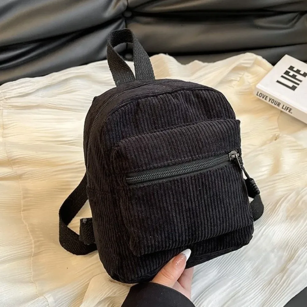 sac à dos mini polyvalent en velours côtelé de couleur unie, avec fermeture éclair, plusieurs poches, double bandoulière, léger, style vintage, pour le quotidien et les voyages