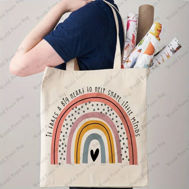 sac fourre-tout à motif arc-en-ciel, sac à bandoulière en toile décontracté, sac fourre-tout de rangement pliable réutilisable, sac de courses, cadeau pour les enseignants