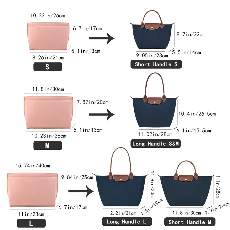 sac à insérer en feutre adapté au sac à main longchamp, sac de doublure en tissu feutré, sac de maquillage, support de voyage, organisateur de sac à main portable