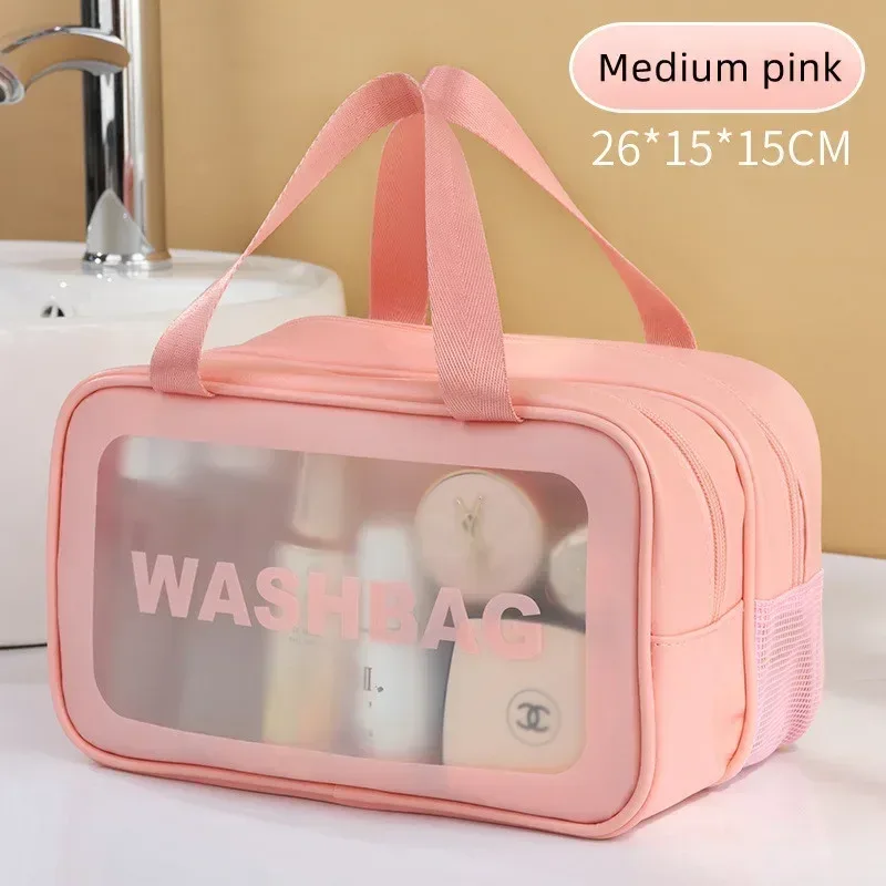pochette double transparente en pu pour séparation sec-humide, mini sac de rangement portable pour cosmétiques, sac de voyage, essentiels de fitness