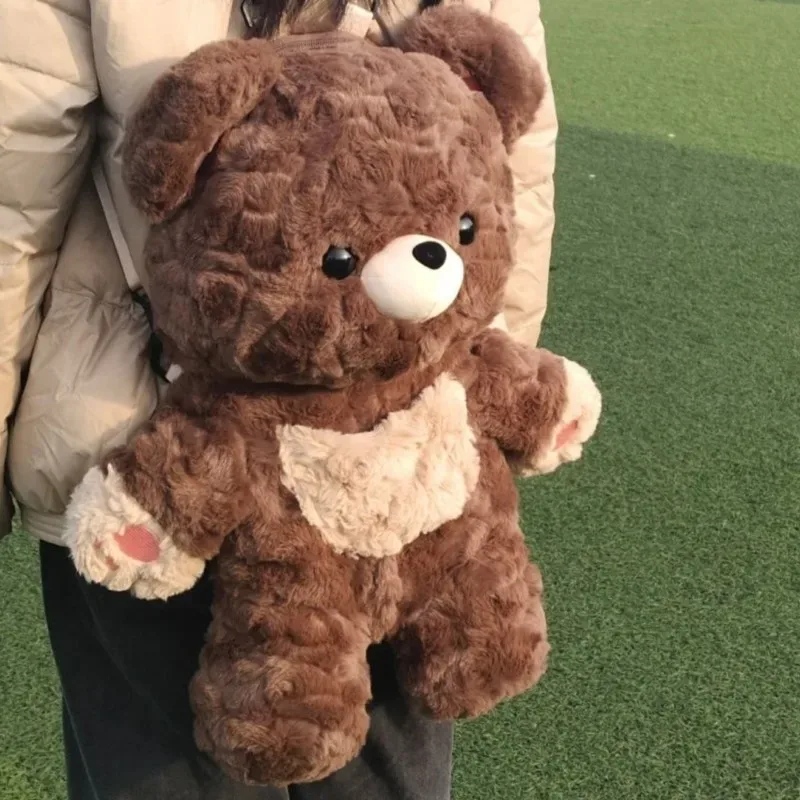 nouveau sac à dos ours brun en peluche mignon kawaii, sac à dos animal doux de haute qualité, sac à bandoulière fourrure lolita tendance, cadeau d'anniversaire pour fille
