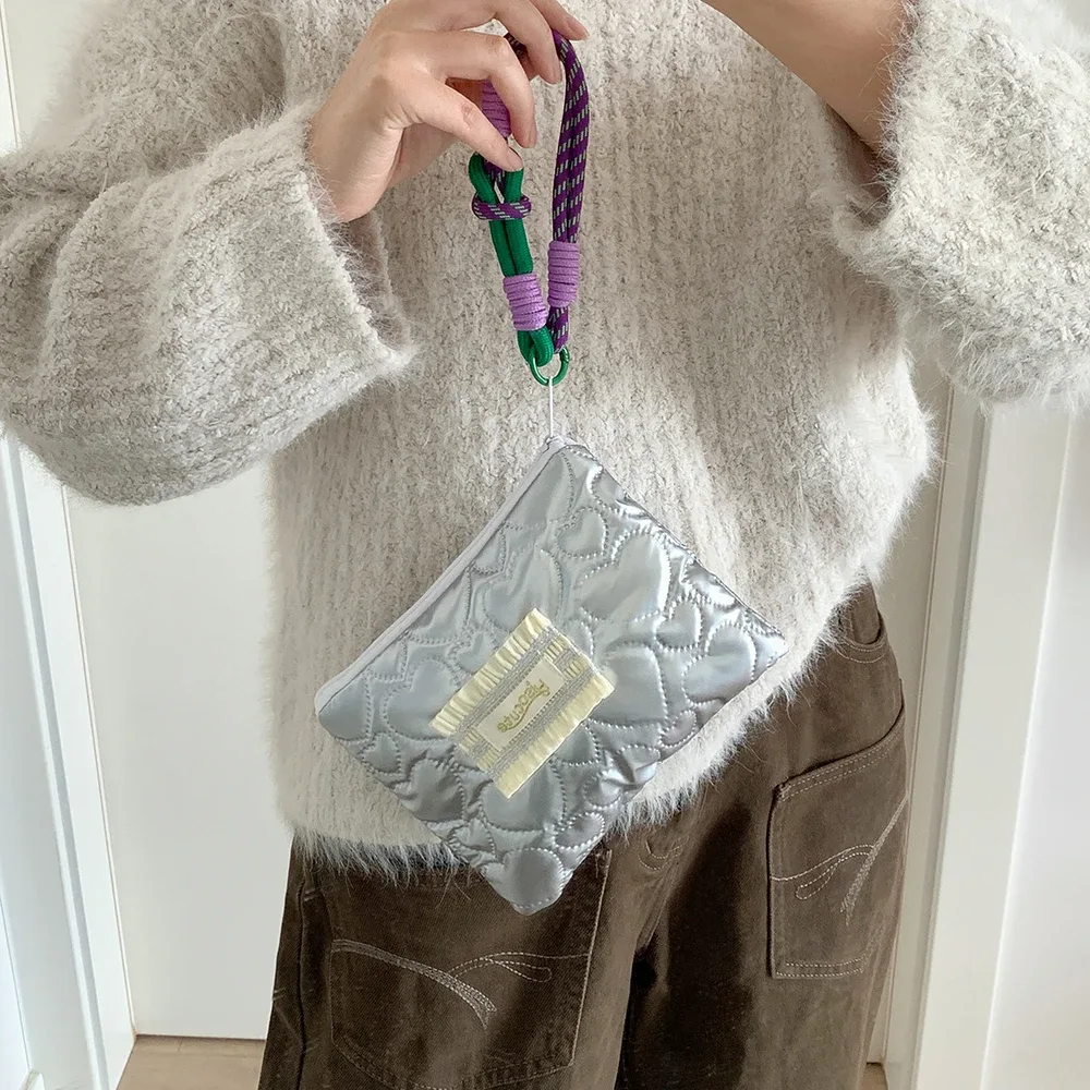mode coréenne carré argent amour sac de maquillage sac à main à la mode filles rouge à lèvres sac de rangement cadeaux étudiant papeterie trousse à crayons nouveau