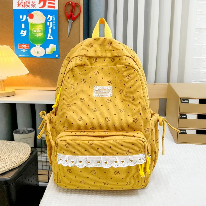 sac à dos à imprimé floral à pois, sac d'école, joli sac à dos de voyage pour étudiants, décoration en ruban à nœud papillon, sac à livres léger