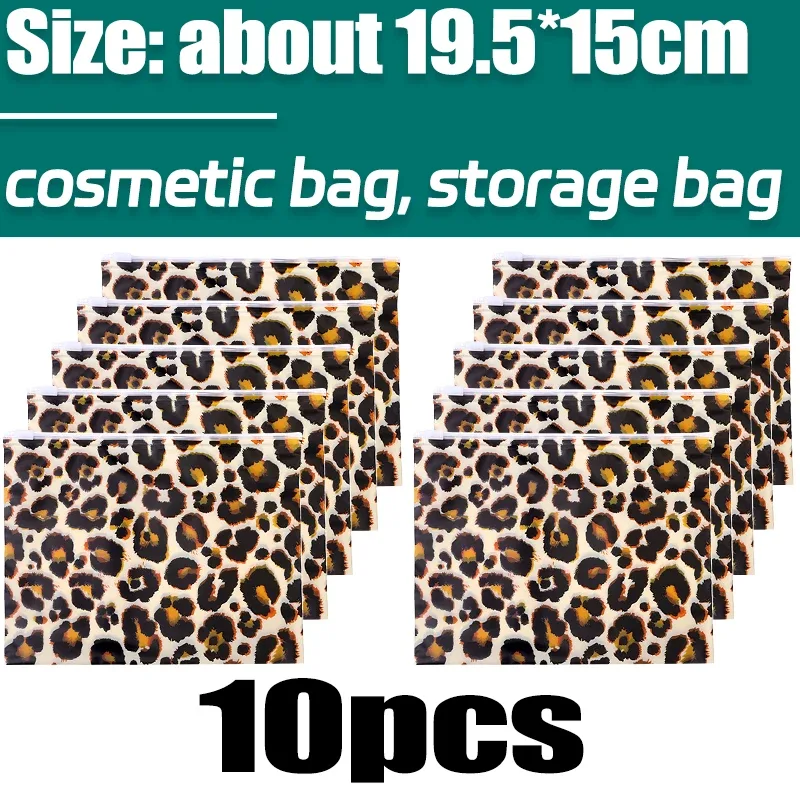 sac de rangement imprimé léopard, produits de soins de la peau, maquillage, poudres rectangulaires lisses, sacs cosmétiques oligétanches légers