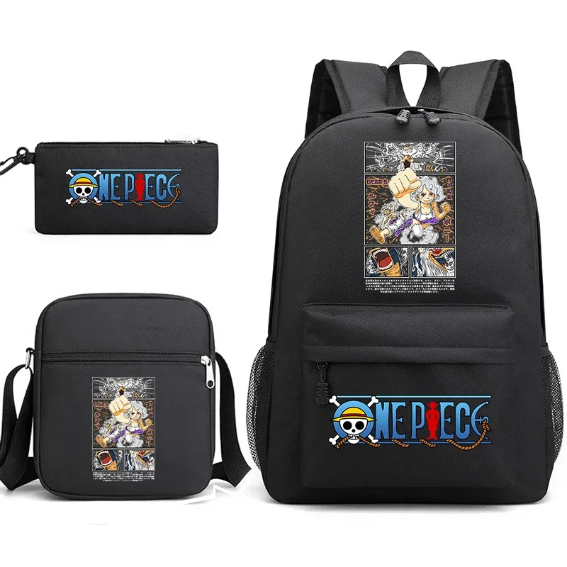 ensemble de sacs à dos d'école 3 en 1 one piece luffy anime pour garçons et filles avec trousse à crayons et sac à bandoulière