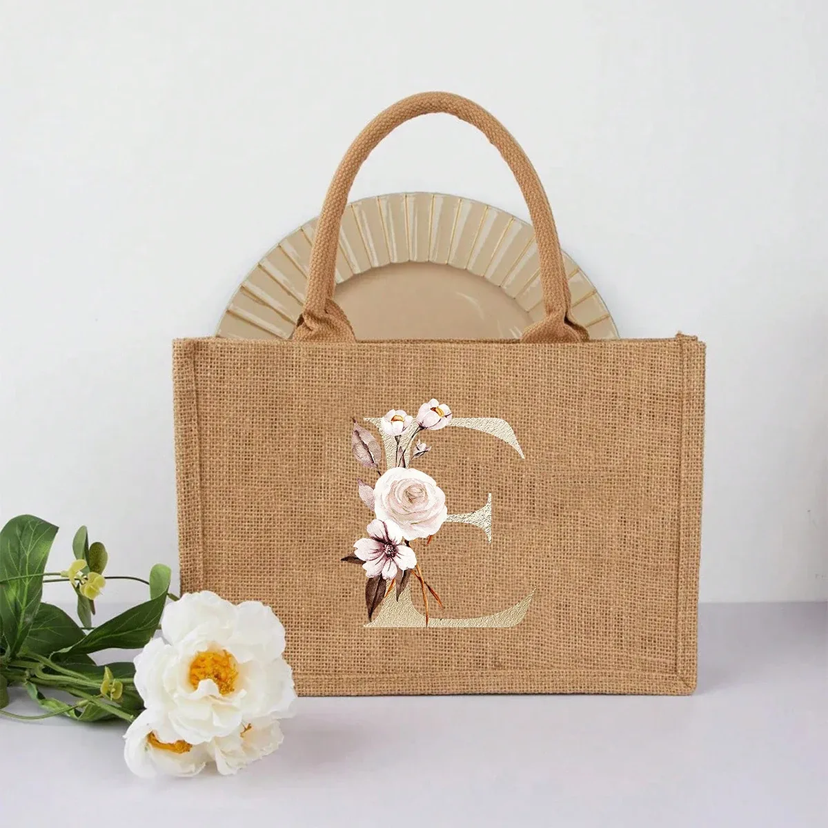 nouveau sac à main élégant en lin à motif lettres dorées, sac à main portable multifonctionnel, sac en lin, sac à main simple grande capacité, sac de rangement décontracté portable, sac de courses multifonctionnel, nouveau design, grande capacité, parfait pour le shopping