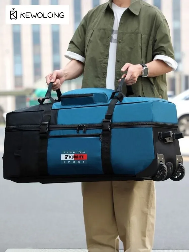 sac de matériel roulant étanche-sac à dos à roulettes de grande capacité 90l avec sangle de traction, polochon robuste pour équipement de camping
