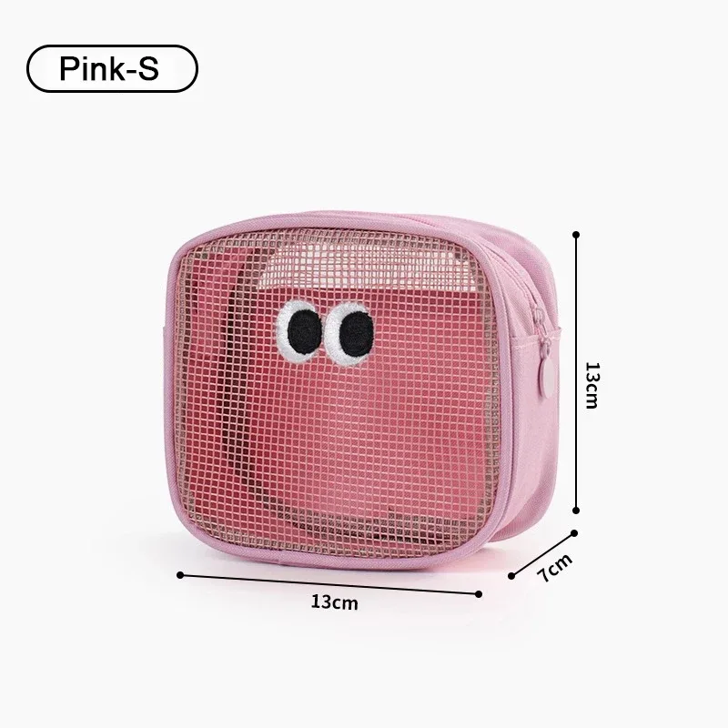 sac à cosmétiques de maquillage en maille, pochette de voyage à fermeture éclair, étui de maquillage pour grands yeux pour les bureaux à domicile, accessoires de voyage, sac de rangement organisateur