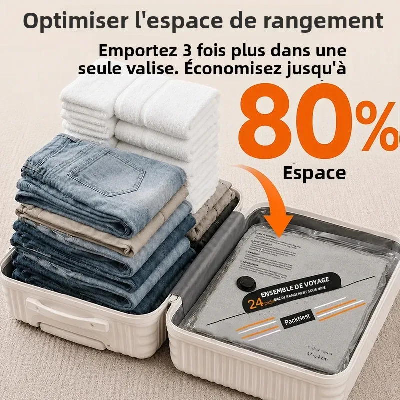 sacs vide compression valise voyage pompe electrique kit, 3 tailles bagages vetements armoire placard organisateur rangement grande capacite anti moisi portatif compact accessoires maison protection reutilisable