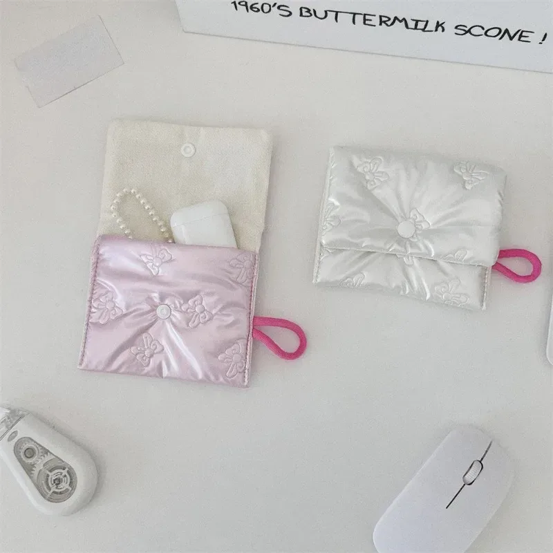1 pièces sac de maquillage pour femmes petit nœud rose maquillage rouge à lèvres sac de rangement mignon sacs à cosmétiques porte-monnaie pochette de banlieue ins style