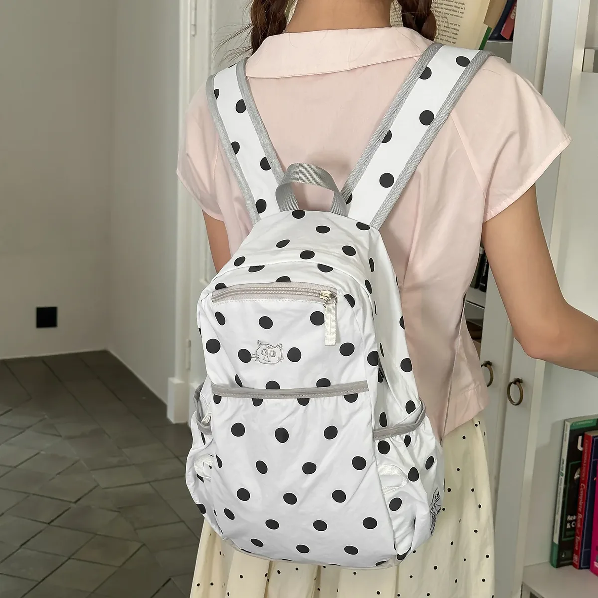 sac à dos à pois pour femmes, sacs à dos de voyage en nylon pour dames, sacs d'école de grande capacité pour a