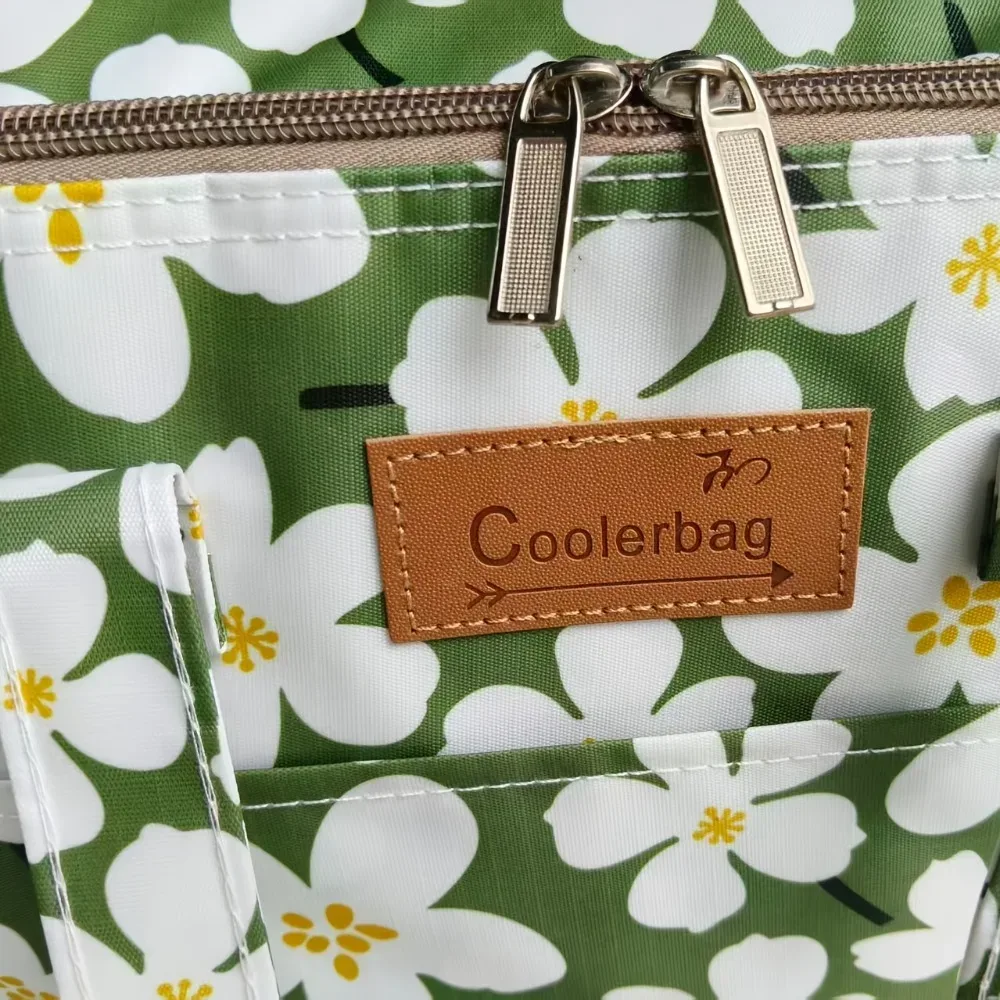 sac isotherme carré portable d'extérieur en tissu oxford imprimé à quatre poches, grande capacité, sac fourre-tout thermique multifonctionnel