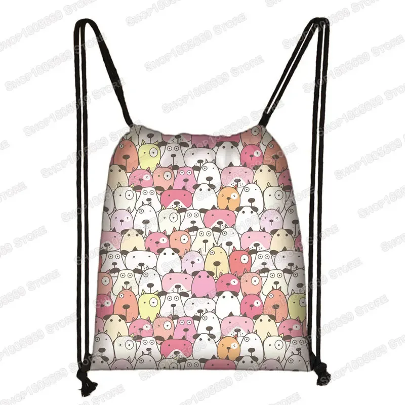 kawaii dessin animé chien chat sac à dos femmes sacs à cordon toile sac à bandoulière pour voyage filles sac à dos sacs de rangement porte-chaussures