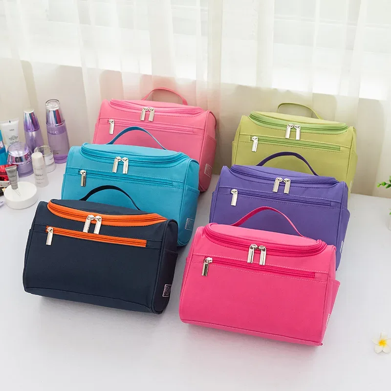 sac de maquillage esthétique en tissu oxford imperméable avec crochet de suspension portable pour femmes, sac de voyage de grande capacité pour organiser les cosmétiques