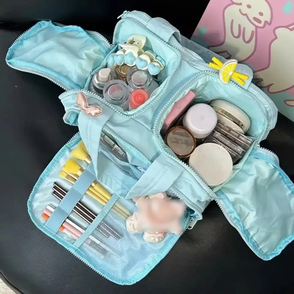 sac à main cosmétique design multi-poches, double face ouvert, poignée confortable, trousse de toilette de voyage, accès facile, séparé, sec et humide