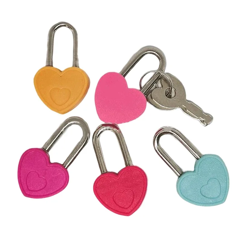 mini cadenas en plastique en forme de cœur, avec 2 verrous prédire, pour boîte à bijoux de voyage, journal intime, valise