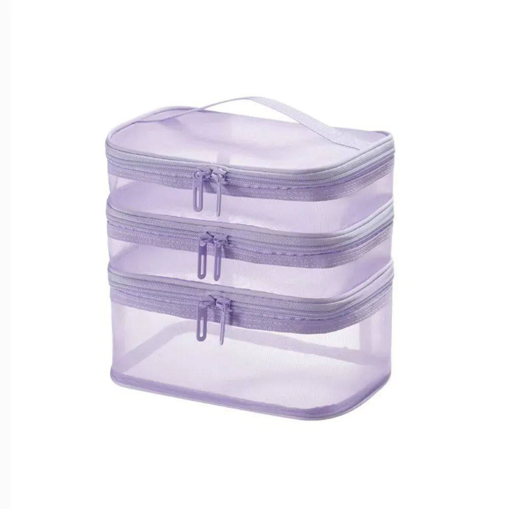 sac de voyage portable en maille transparente à 2/3 couches, grande capacité, trousse de toilette, trousse de maquillage à 2/3 couches, organisation des articles de toilette