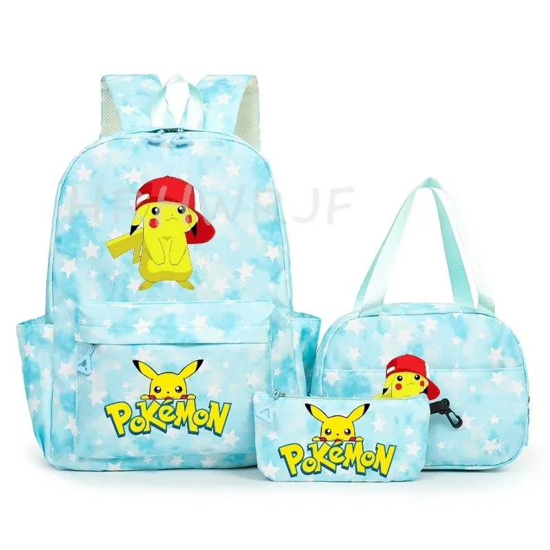 sac à dos pikachu de dessin animé pour femmes, 3 pièces, sacs d'école en nylon pour adolescentes, sac à dos de voyage pour dames, sac à bandoulière