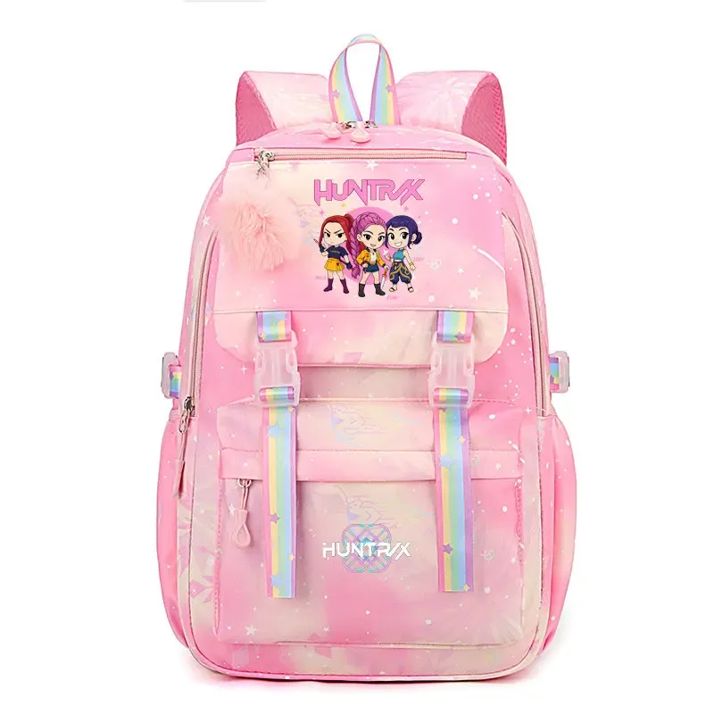 sacs à dos k-pop demon hunters, imprimés aux couleurs vives, en nylon, simples, grande capacité, pour l'école, avec boucle, pour ordinateur portable, pour adolescents