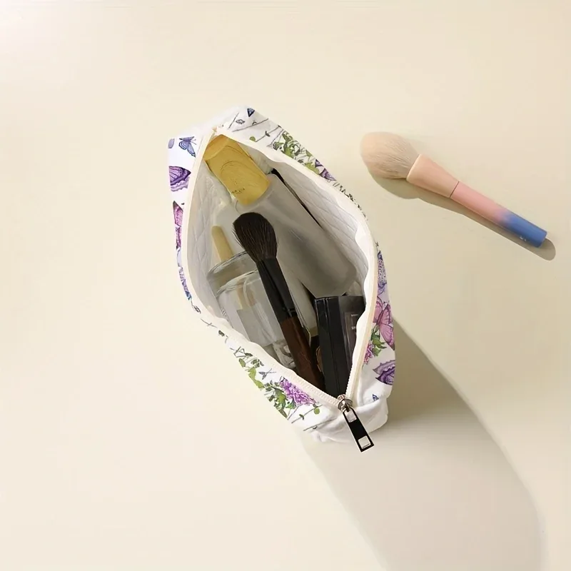 trousse de maquillage à motif papillon violet, sac de rangement de maquillage portable, sac de rangement multifonctionnel, sac de voyage léger, 1pc
