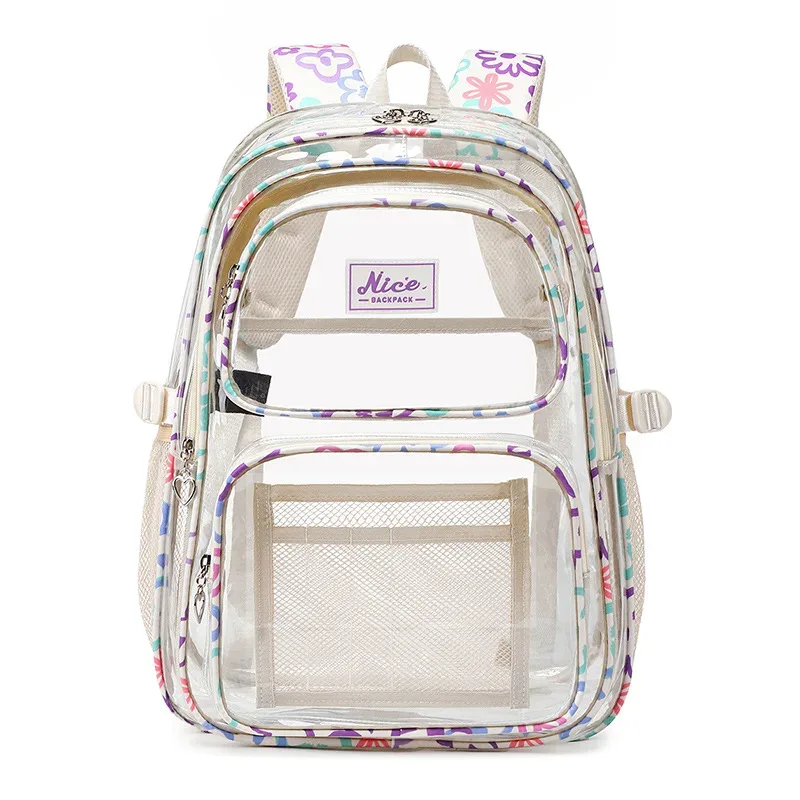 sac à dos transparent en pvc pour adolescentes, sacs d'école pour étudiantes, sac à dos de sport décontracté, grande capacité, imperméable, sac à dos de voyage pour la plage