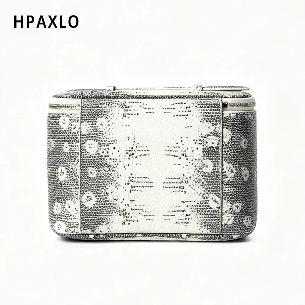 trousse de toilette en cuir véritable gaufré effet lézard, trousse de maquillage de voyage, organiseur portable pour femmes, pochette pour cosmétiques