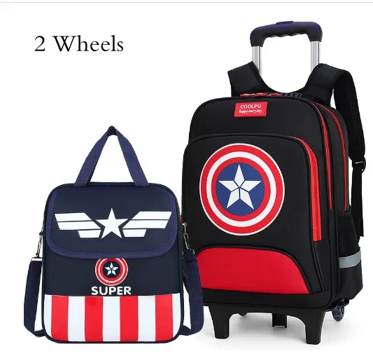 ensemble de sac à dos à roulettes pour enfants d'école primaire, avec sac à main, chariot d'école, ensemble de sacs à dos à bagages roulants pour garçons