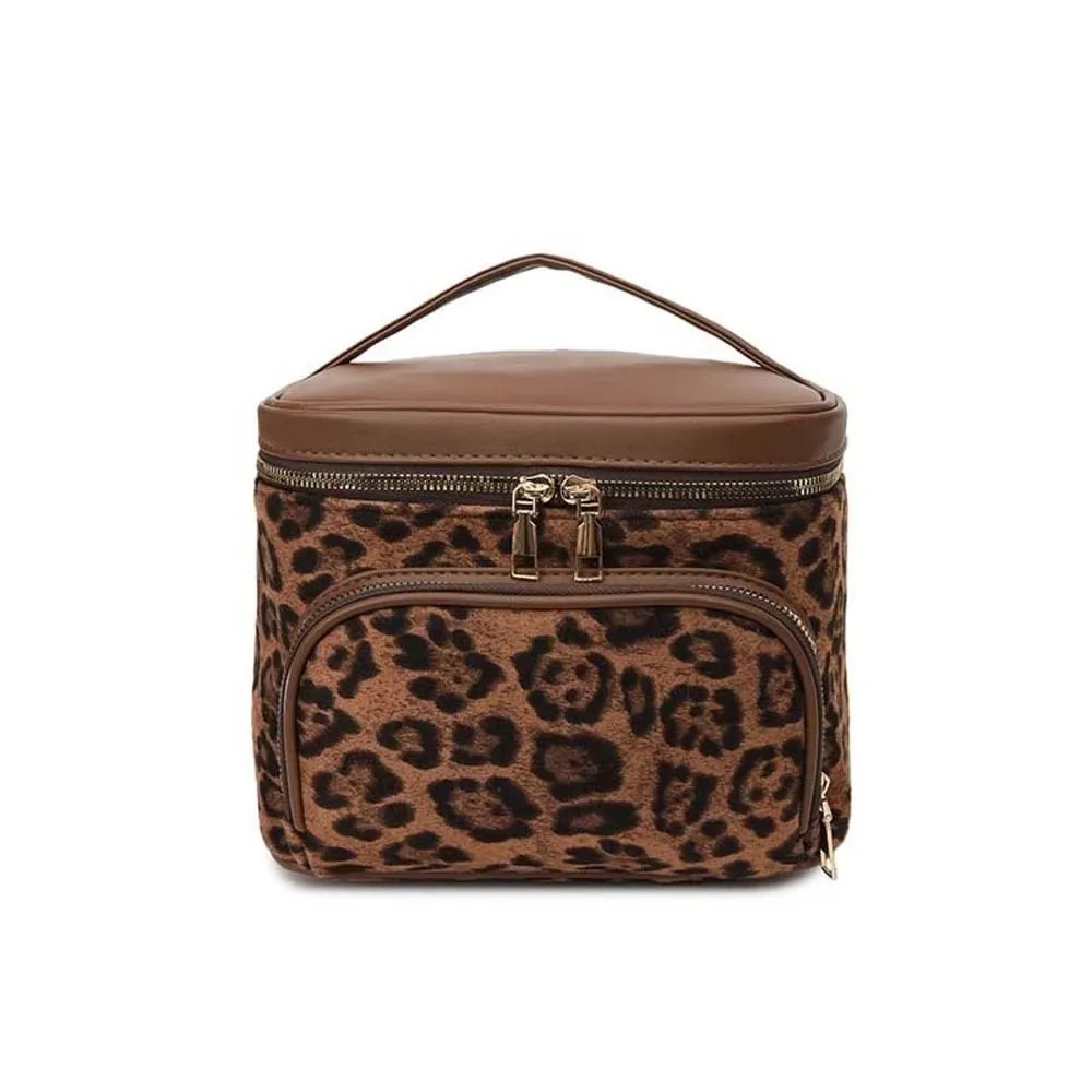 sac à main imprimé léopard, trousse à cosmétiques, pochette en cuir de grande capacité pour trousse de maquillage, pochette de maquillage en polyester épais, sac de salle de bain