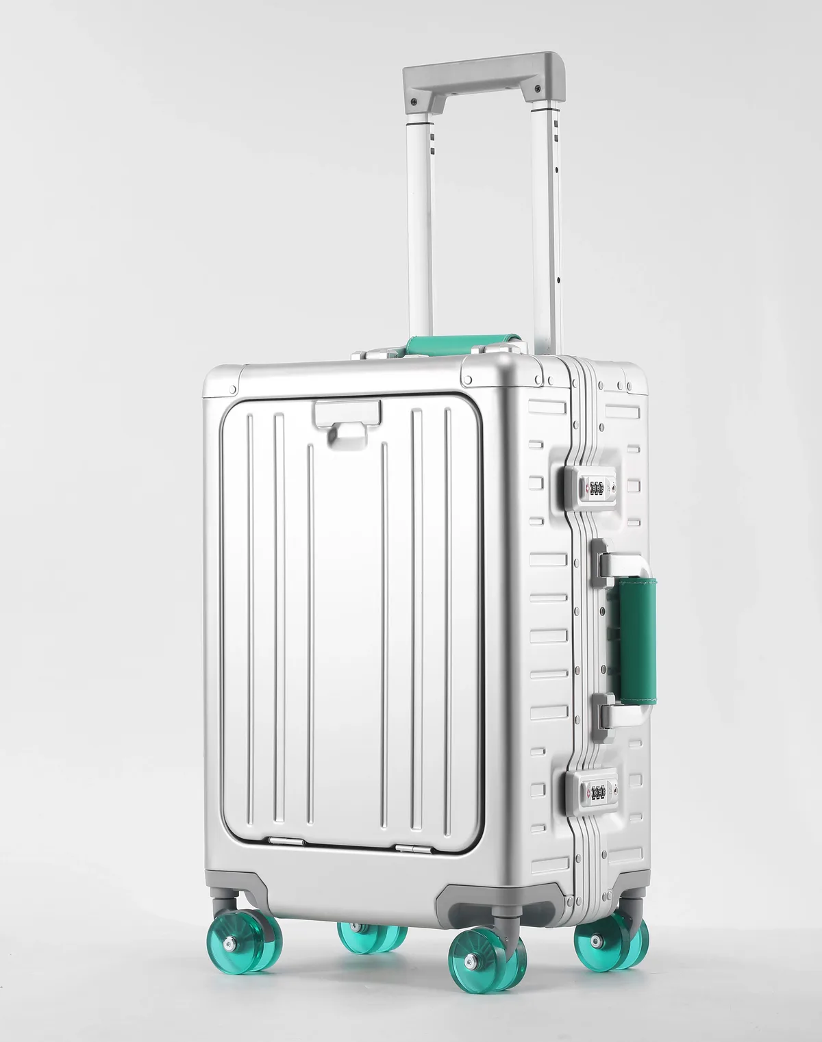 valise aiweiny en alliage d'aluminium et de magnésium, ouverture frontale, 360° °   valise de voyage/à main avec roues silencieuses en tpe, serrure tsa