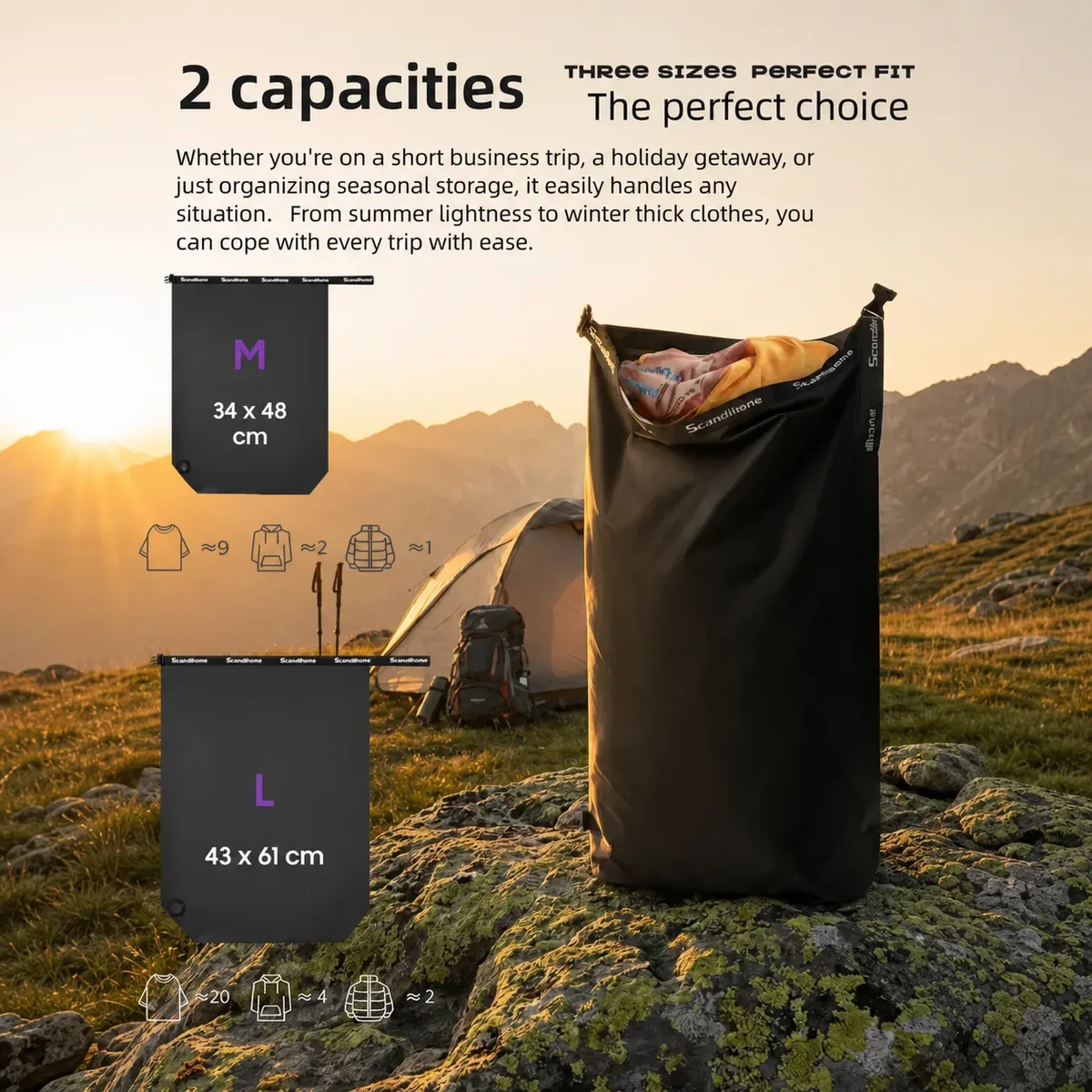 sac de compression sous vide pour camping en plein air, sans pompe, organisateur de rangement étanche pour sac de couchage, randonnée, sac à dos, gain de place