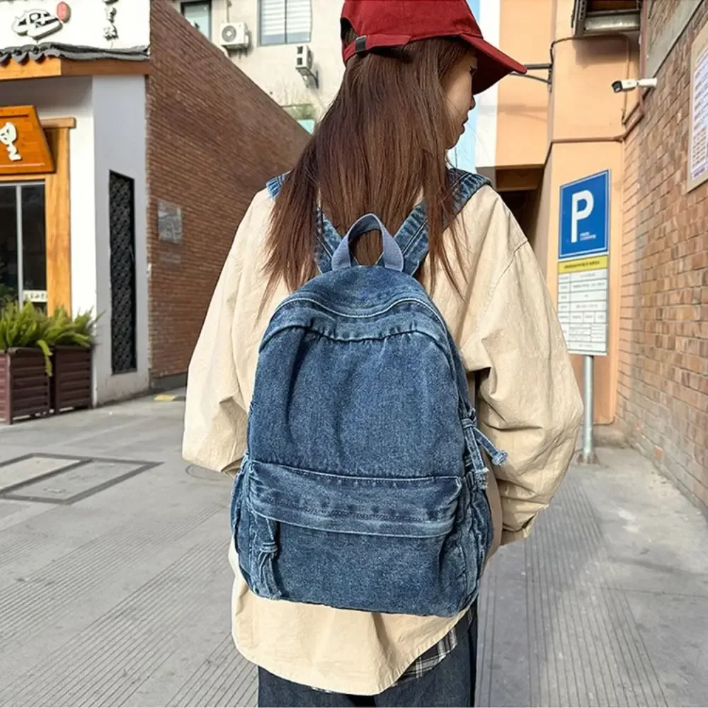 sac à dos en jean y2k décontracté, style urbain japonais, sac à main vintage grande capacité, sac bandoulière uni pour fille