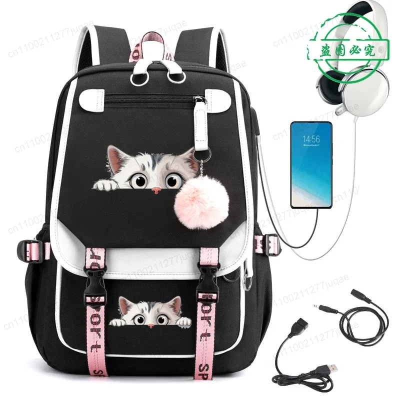 sac à dos kawaii chat de dessin animé tendance anime pour adolescentes et adolescents, sac d'école, sac de voyage pour ordinateur portable