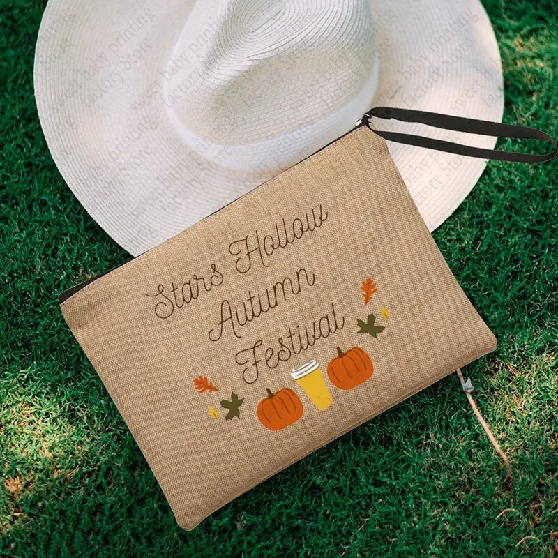 luke's flaxen cosmetic bag, coffee lover purse, inspired unisex wristlet clutch, gilmore girl star hollow powder, gérmerch