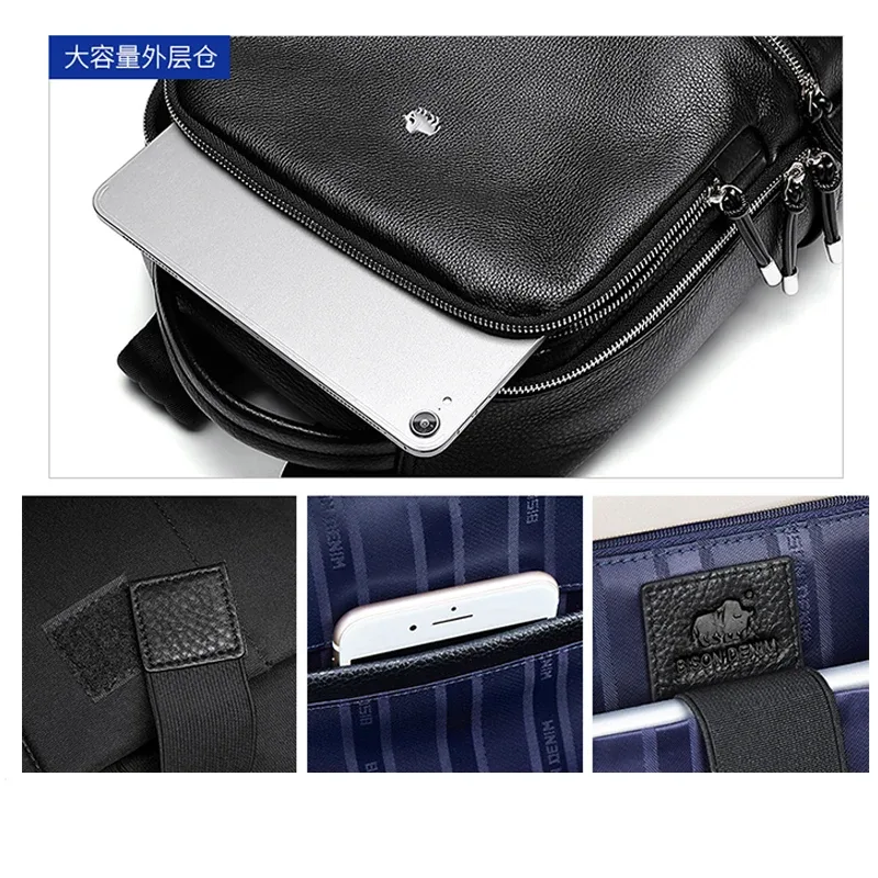 bison denim nouveau cuir véritable hommes sac à dos ordinateur portable école sac à dos sac 2025 mode étanche sac de voyage sac de livre décontracté